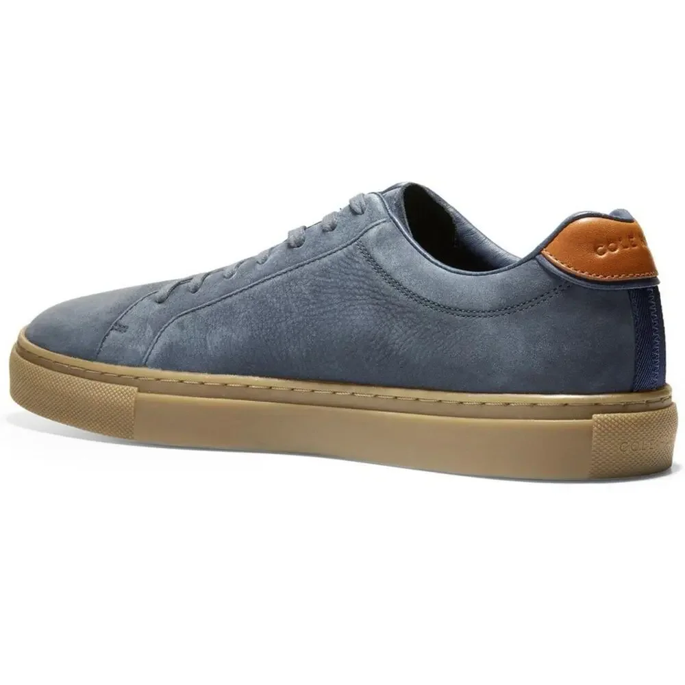 MENS COLE HAAN Navy Blue Leather Brown Gum Rubber $175 Sneakers Tennis Shoes 8.5